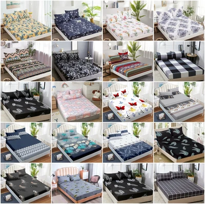 $27.99 • Buy Floral Wrap Around Elastic Fitted Sheet Set Queen King Size Bedding Pillowcases