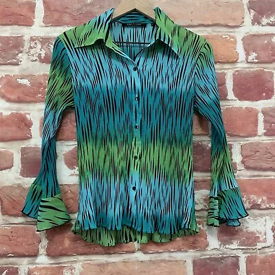 Violet & Claire Top Womens Large Blue Green Abstract Plisse Button Front Blouse • $16.14