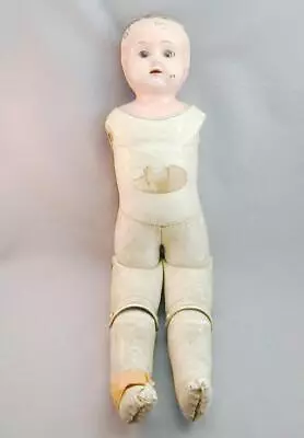 Antique Tin Metal Head Glass Eye Doll Kid Leather Jointed Body • $29.99