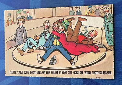 Reg Carter ? Comic Postcard 1910s Fun Fair Fairground Devil Joy Wheel Hat Pin • £8.80