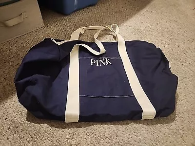 Victoria's Secret PINK Retro LOGO CANVAS DUFFLE Large Gym Bag Navy Blue NEW • $7.44