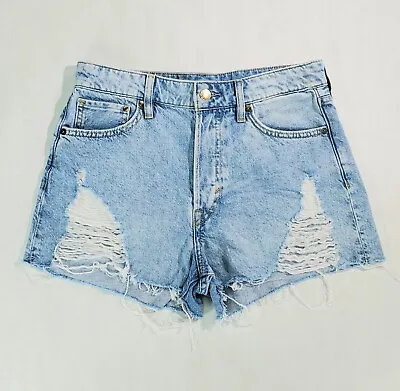 Women's Jean Shorts High Rise Button Fly Stretch H&M Denim Destroyed Sz. 6 • $19.99