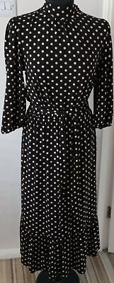 Oasis Midi Dress Size M Black Pink Polka Dot - High Neck • £7