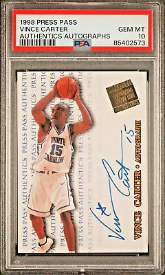 Vince Carter 1998 Press Pass Rc Rookie Auto Authentic Autographs Psa 10 Gem Mint • $500