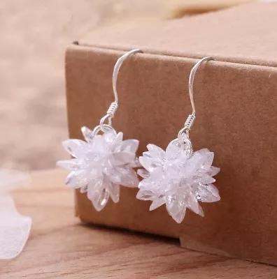 $12.95 • Buy Sterling Silver Cluster Ice Frosty Flower Snowflake Drop Earrings Gift Box K45