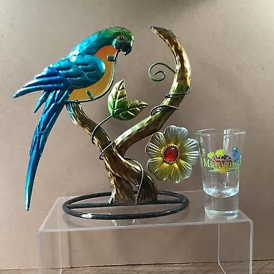 Jimmy Buffett Shot Glass Las Vegas 3.5  Margaritaville & Shiny Tin Parrot Figure • $21.74