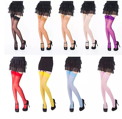 £3.99 • Buy Plain Top Sheer Stockings By Sentelegri ,One Size & Plus Size,12 Various Colours