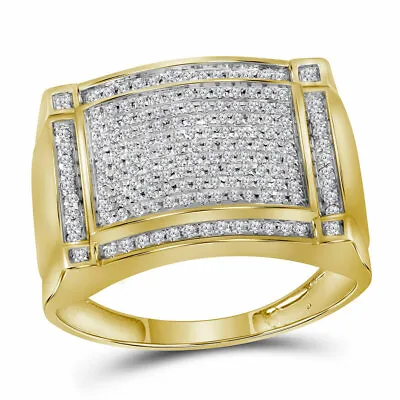 10kt Yellow Gold Mens Round Diamond Rectangle Cluster Ring 1/2 Cttw • $659.60