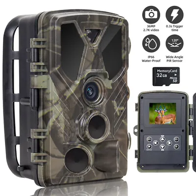 No Glow Trail Game Deer Camera 36MP 2.7K Video Motion Activated Night Vision+SD • $34.99