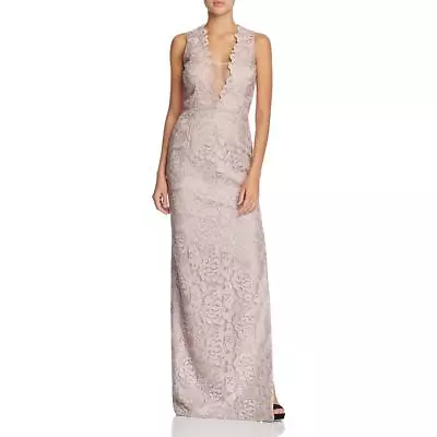 AIDAN MATTOX ~ Mauve Metallic Lace Illusion Neck Column Formal Gown 2 NEW $395 • $70.99