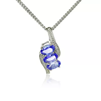 Natural Tanzanite Pendant Sterling Silver Blue Gemstone Trilogy Handmade Boxed • £75