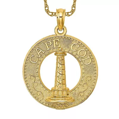 14K Yellow Gold Cape Cod Lighthouse Necklace Charm Pendant • $317