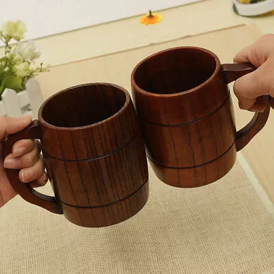 2X Vintage Handcrafted Wood Wooden 300mL Milk Beer Mug Handmade Tea Drink Cup • $22.99