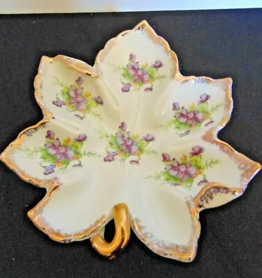 UCAGCO China Porcelain Candy Dish W/Violets - Gold Trim  & Loop Handle Japan • $24.50