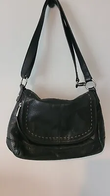 B. Makowsky Leather Handbag Black W/ Brown Large Stitches Adjustable Clip Strap • $40