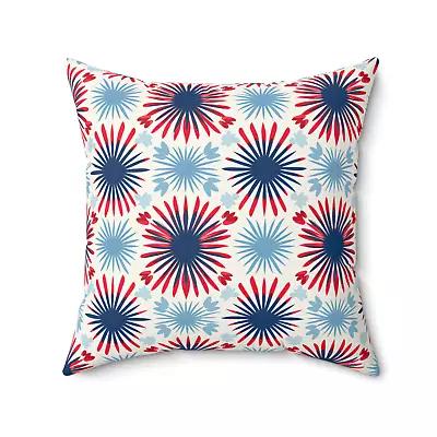 Patriotic Red White Blue Pillow Firework Floral Mid Century Summer 4th Of July • $19.60