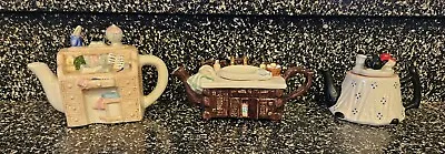 Vintage Lot Of 3 Ceramic Miniature Teapots Decor. • $15