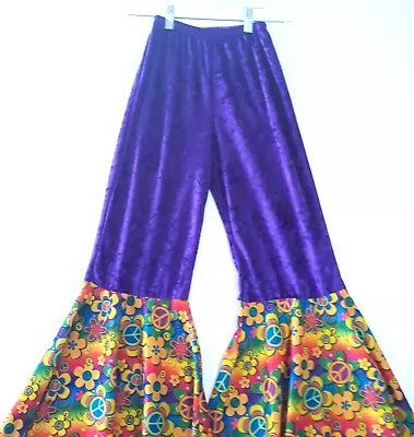 Hippie Costume Pants XS Forum Novelties Purple Haze Flowers 70s Velvet • $6.95