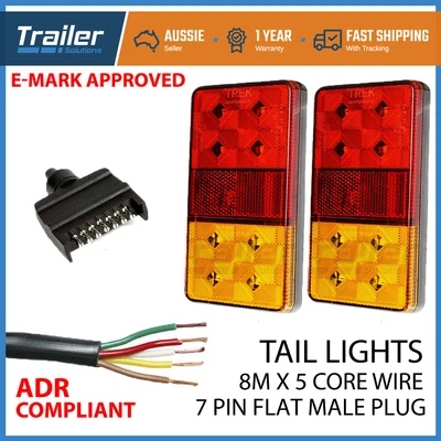 $39.85 • Buy LED TRAILER TAIL LIGHT KIT PAIR PLUG 8m 5 CORE WIRE CARAVAN BOAT UTE Waterproof