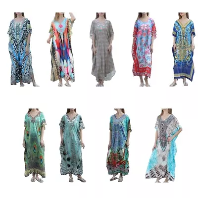 Women Half Sleeve Bikini Cover Up Long Kaftan Robe Beach Maxi Dress • $28.84