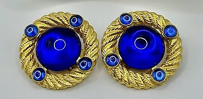 Vintage Park Lane Clip Earrings ~ Royal Blue Gripoix Glass • $35