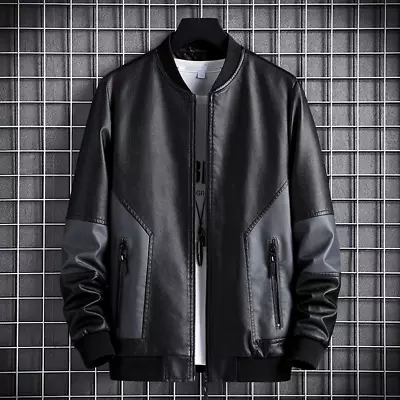 Spring/Autumn Men's Jacket Korean Slim Baseball Collar PU Leather Coat • $42.93