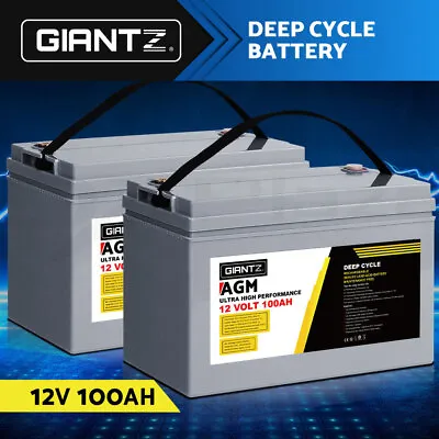 Giantz AGM Deep Cycle Battery 12V 100Ah Marine Sealed Power Portable Solar X2 • $370.95