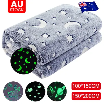 Fleece Blanket Glow In The Dark Large Sofa Throw Soft Warm Faux Fur Mink Kids AU • $15.99