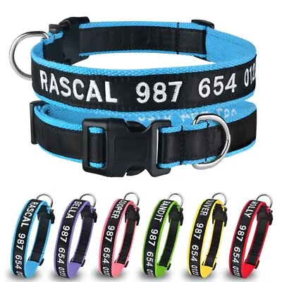 £8.38 • Buy Personalised Embroidered Dog Collar Custom Name ID Tag Puppy Collar Small Medium