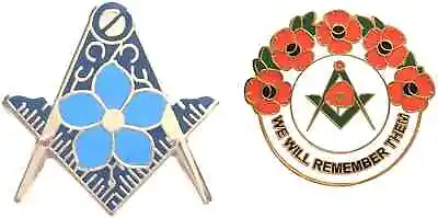 Masonic Flower Gold Plated Badge And Masonic We Will Remember Enamel Badge • £9.99