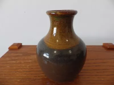 Vintage Stoneware Vase Deep Rich Brown And Light Brown Glazed H 5.5   13  Around • $0.99