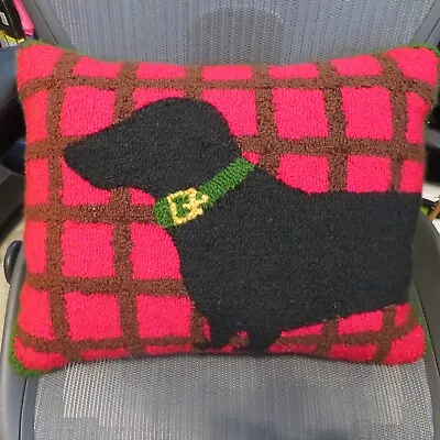 Dachshund Dog  Hook Wool Black Red Stripe Christmas Holiday Throw Pillow • $24.99