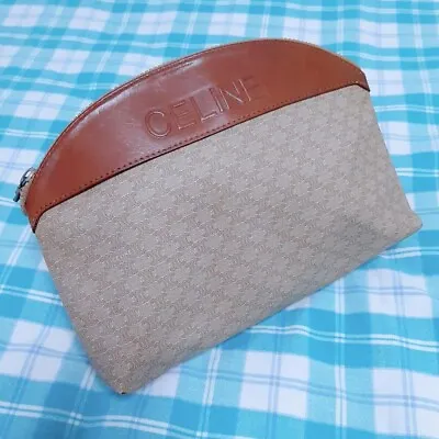 CELINE's Macadam Clutch Bag PVC Leather Beige Brown Stamped Logo Vintage Used • $113