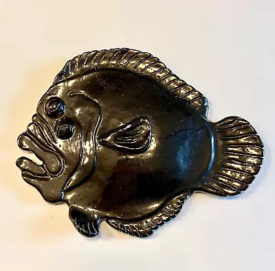 CLAY POTTERY METALLIC BRONZE GLAZE FLOUNDER FISH WALL ART SIGNED  Bertie Hilgert • $45