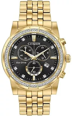Citizen Eco-Drive Men's Crystal Accent Gold-Tone Bracelet 42mm Watch AT2452-52E • $186.99