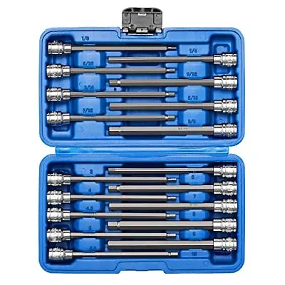 3/8 Drive Extra Long Allen Hex Bit Socket Set S2&CR-V Metreic&Sae 18 Pieces • $38.73