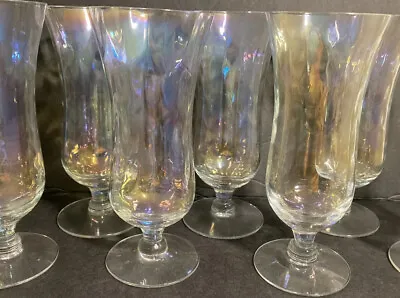 8 Vintage Iridescent Optic Shrimp Cocktail Sherbet Dessert Glasses Hurricane 6” • $29.99