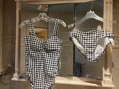 MOTHERHOOD Black White  Check Nylon BLEND Maternity Swimsuit SET BRAND NEW (M) • $12.49