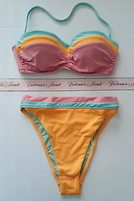 Victoria's Secret Swim 2pc Set Size Small Bustier Bandeau/High Leg Bikini Soft • $29.95