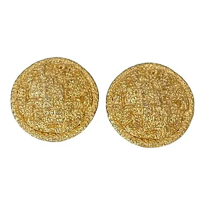 Signed Kenneth Jay Lane Earrings Textured Gold Tone Clip On Classic Vintage 1C • $27.99