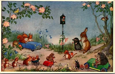 Molly Brett PC At The Traffic Lights Squirrels Mice Hedgehog Bunny Frog Driving • $8