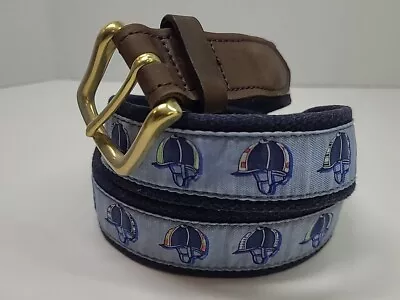 Vineyard Vines Kentucky Derby Patterned Helmet Club Canvas Leather Belt Sz 38 • $24.99