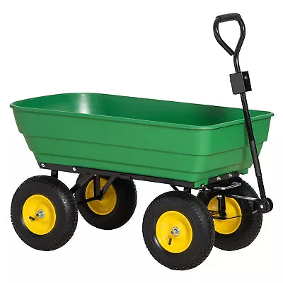 Outsunny 125L Garden Cart Trolley Dump Wheelbarrow Trailer Truck 4 Wheels Green • £99.99