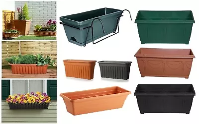 Trough Plant Pot Long Plastic Planter Outdoor Garden Window Herb Flower Box Ract • £7.99