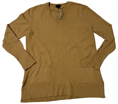 J. Crew Women's M Front Pockets V Neck Tunic Sweater Wool Alpaca Camel H5830 New • $34.99