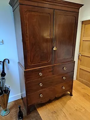 £1000 • Buy VINTAGE GEORGE Lll MAHOGANY LINEN PRESS CROSSBANDED.