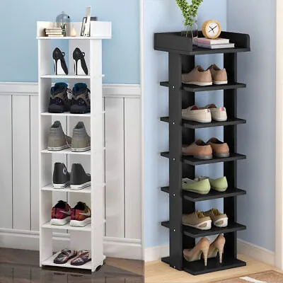 7 Tier Tall Shoe Footwear Rack Organiser Wooden Storage SHELVES Stand Shelf Unit • £16.99