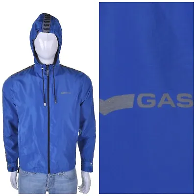 GAS Vintage 90s Hooded Waterproof Jacket M Cagoule Kagoule Kagool Coat Blue Y2K • £29.99