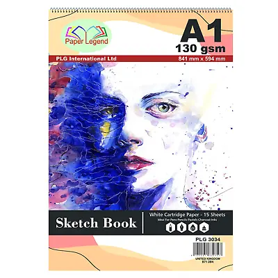 A1 Sketch Book 15 Sheets 130 Gsm White Cartridge Art Paper Spiral Bound Doodling • £11.99