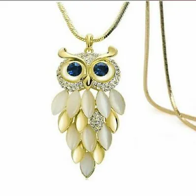 Elegant Retro Rhinestone  Owl Pendant Long Chain Necklace Jewellery • £4.99